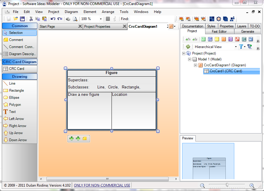 A sample CRC card in Software Ideas Modeler
