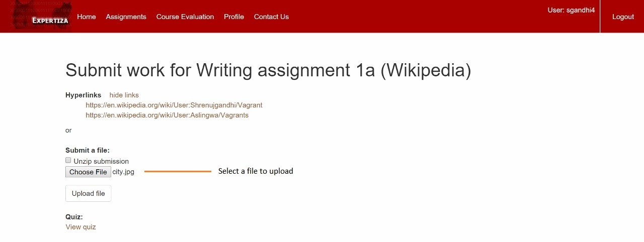 Select file for finished assignment
