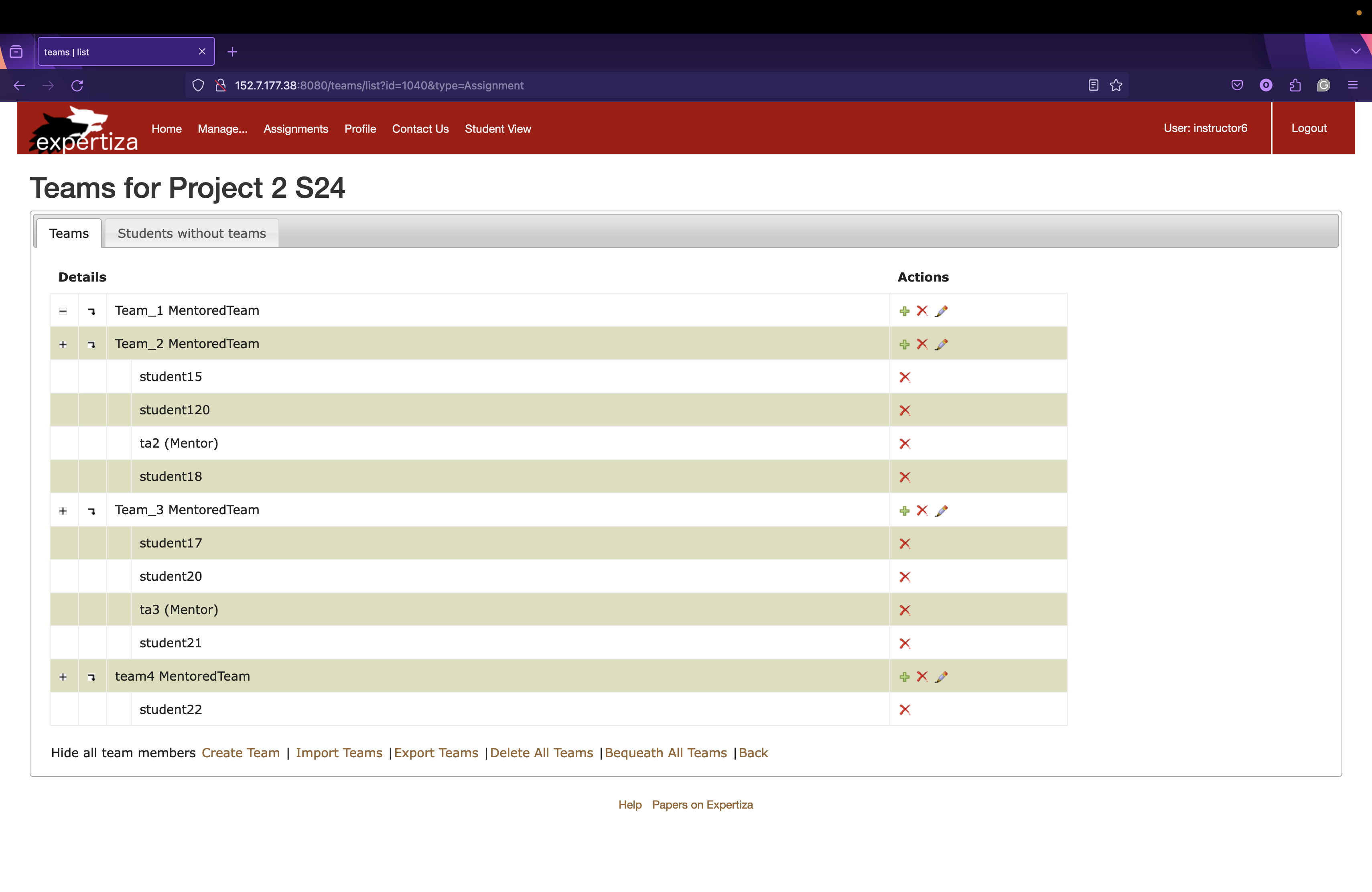 Screenshot 1. The old team listing view