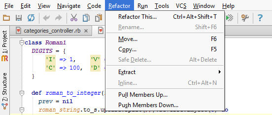 File:RubyMine refactoring menu.png