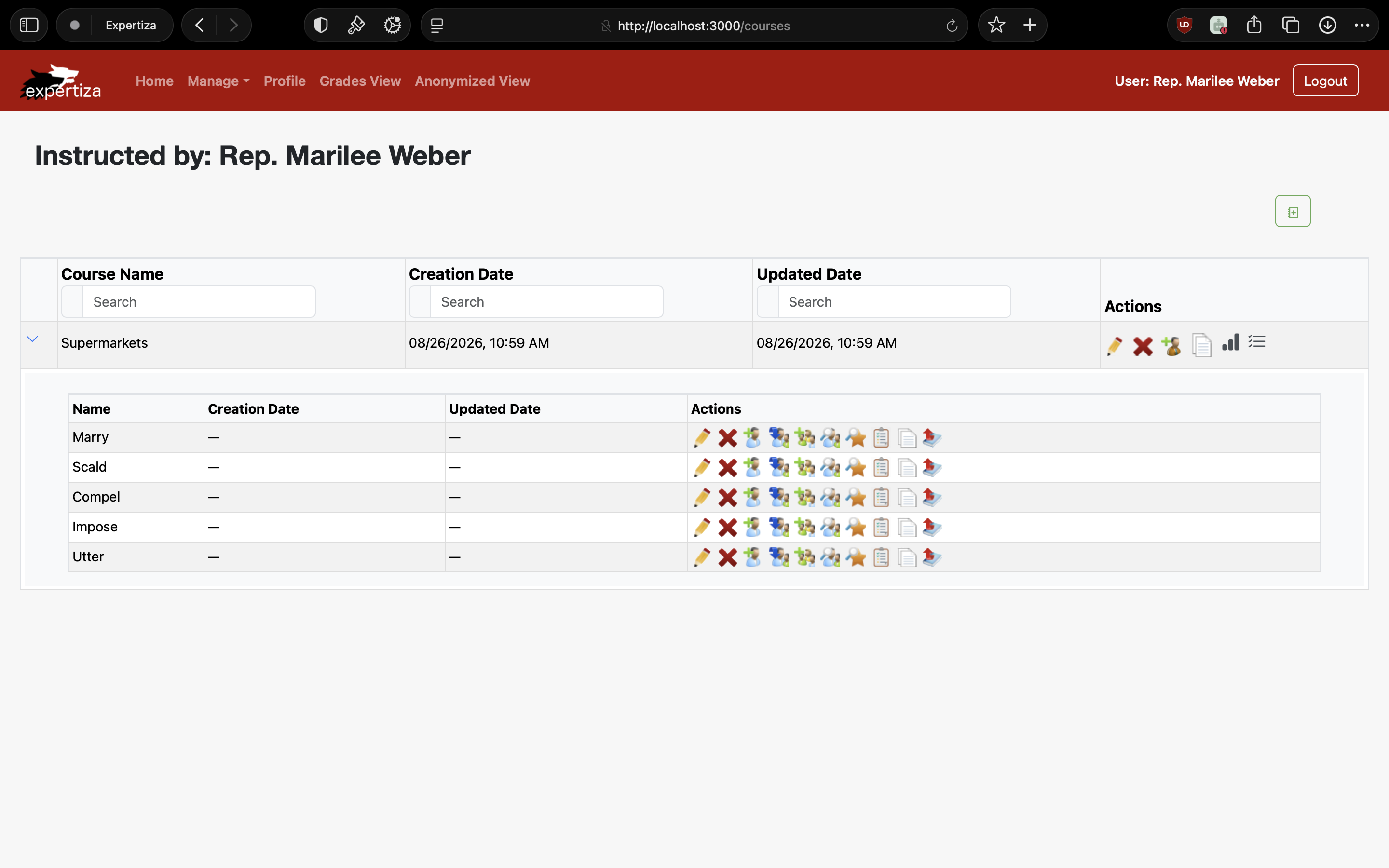 This is the courses tab accessed by instructors/admin.