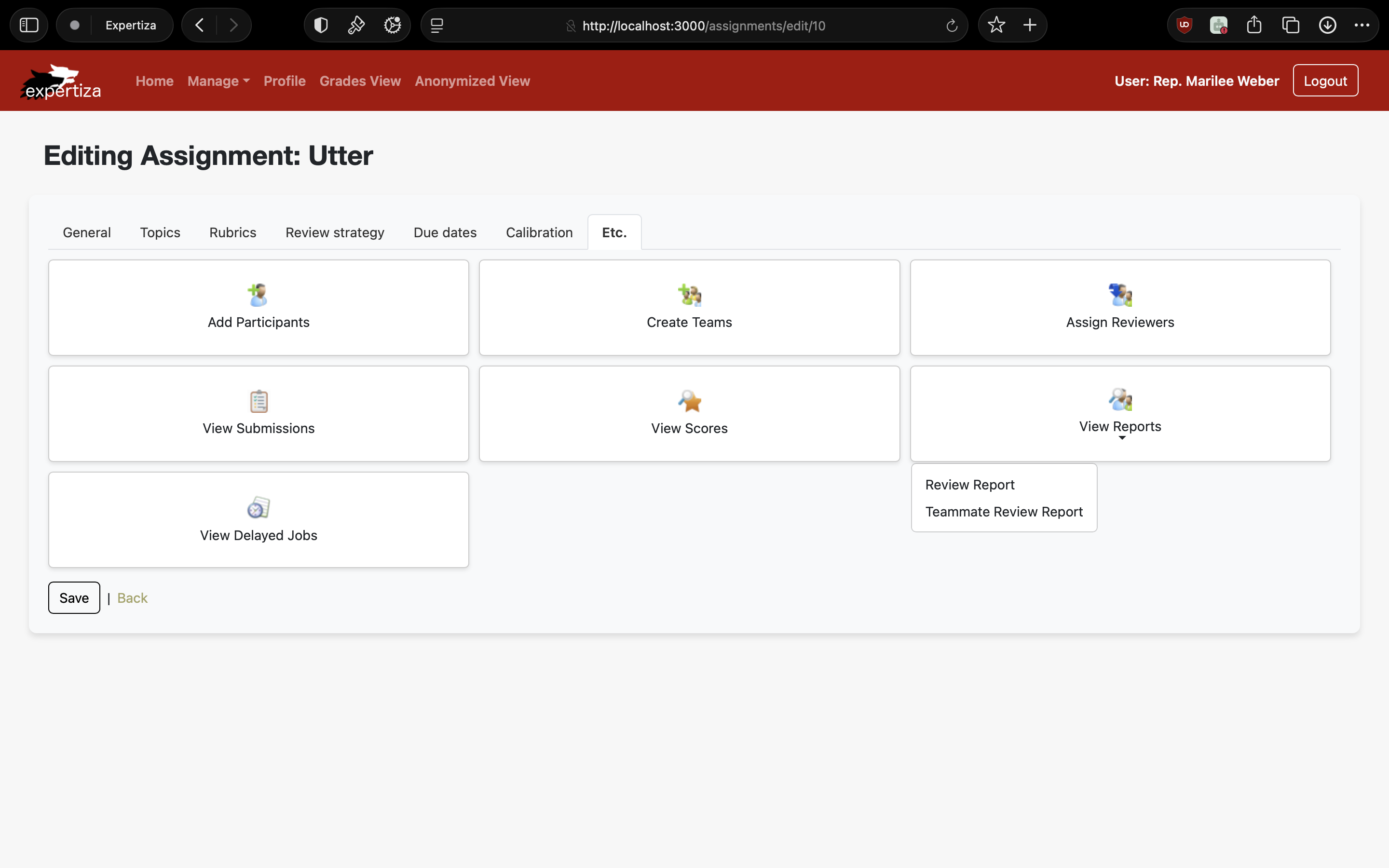 The implemented reports have been listed in the View Reports button.